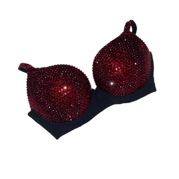 Rhinestone Classic Garnet Ruby Red Glam Bling Bra Top All Sizes New - Picture 1 of 13